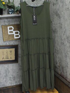 White Mark Red White Mark Plus Tiered Calf Midi Dress Ps315 Olive 2X